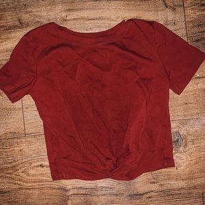 Red Cropped Twist/Tie Shirt
